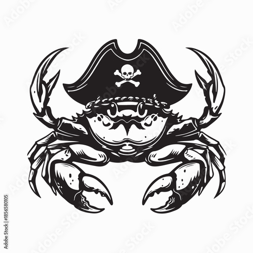 Crab with Pirate Hat Image Vector Illustration on White Background