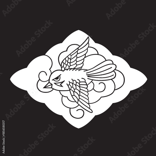 日本の伝統的な家紋「雀」のイラストです