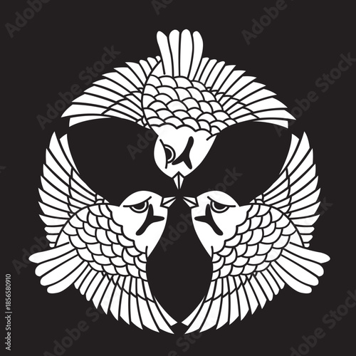 日本の伝統的な家紋「雀」のイラストです