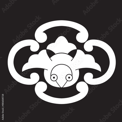 日本の伝統的な家紋「雀」のイラストです