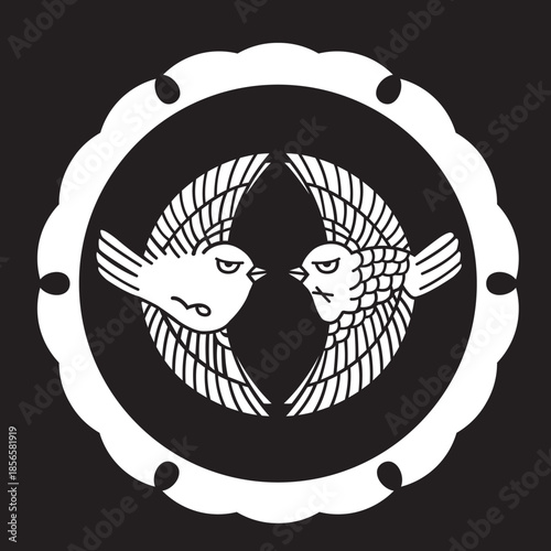 日本の伝統的な家紋「雀」のイラストです