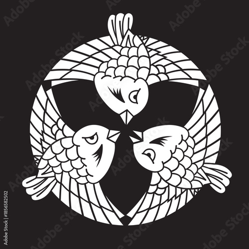 日本の伝統的な家紋「雀」のイラストです