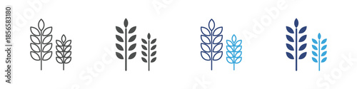 Wheat Plant Icon Set, Cereal Grain and Agriculture Growth Symbols, Farm Harvest Concept, Vector Illustration