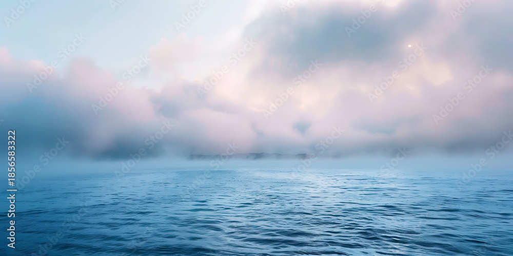 Obraz premium Serene Ocean Scene with Calm Blue Waters and Pink-Hued Clouds
