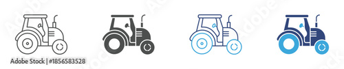 Tractor Icon Set, Farm Machinery and Agricultural Vehicle Symbols, Farming Equipment Concept, Vector Illustration