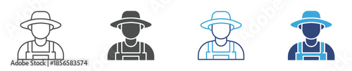 Farmer Icon Set, Agriculture Worker and Rural Farming Character Symbols, Farm Life Concept, Vector Illustration