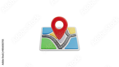 Wallpaper Mural 3D Red location pin on a stylized map with roads on transparent background Torontodigital.ca