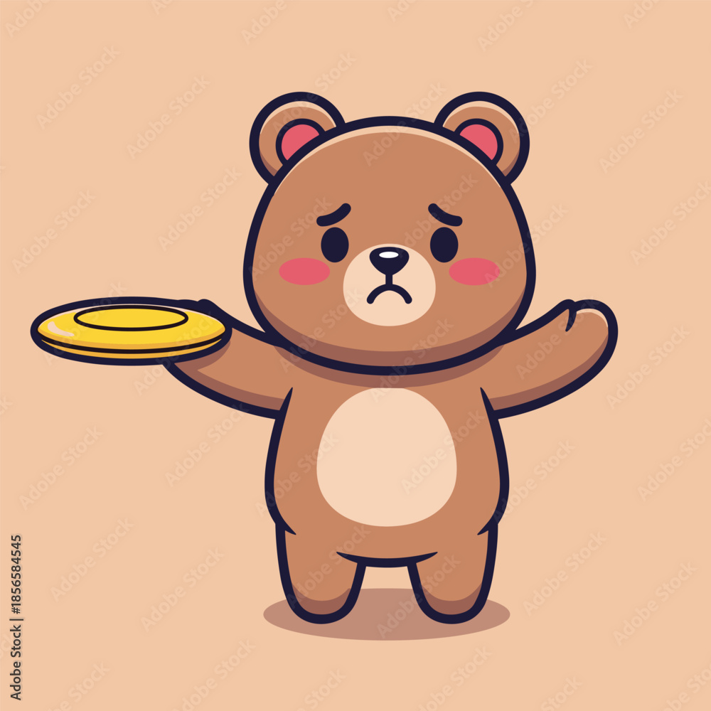 Obraz premium Cute Cartoon Bear Holding a Yellow Frisbee