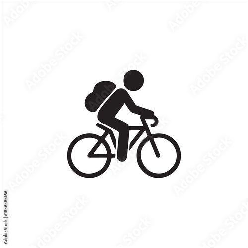 Silhouette cyclist with backpack riding bicycle vector illustration