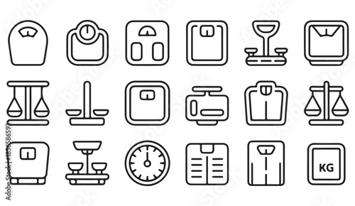 Balance and Weighing Device Outline Icons Set for Technology Design