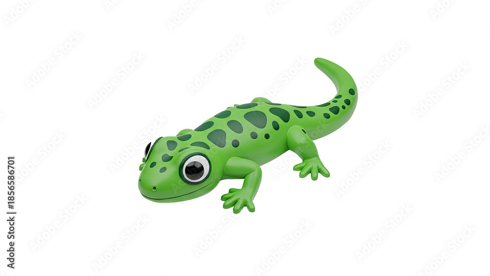 Fototapeta premium Green cartoon lizard with dark spots on transparent background