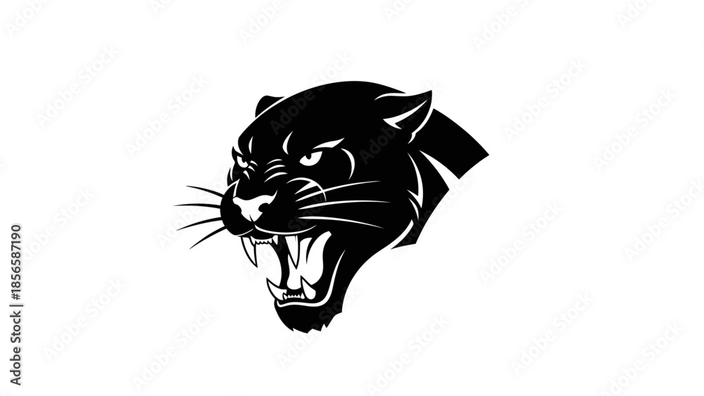 Obraz premium Black Panther Head Illustration Aggressive Stance.