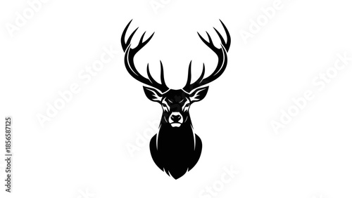 Black Silhouette of Deer Head with Antlers.