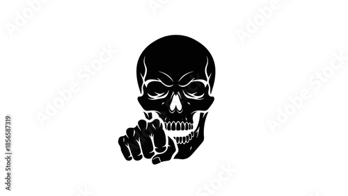 Black Skull with Hand Gesture Illustration.