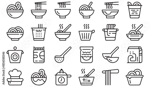 Kitchen Utensil and Hot Meal Outline Icons Set for Culinary Projects