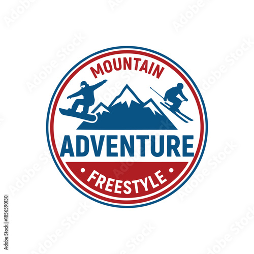 Mountain Adventure Freestyle Ski Logo Badge