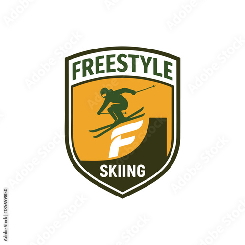 Freestyle Skiing Shield Logo Vector Emblem