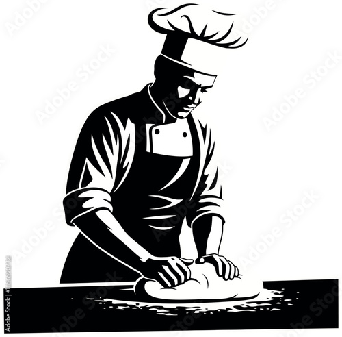 Chef Preparing Dough Silhouette.