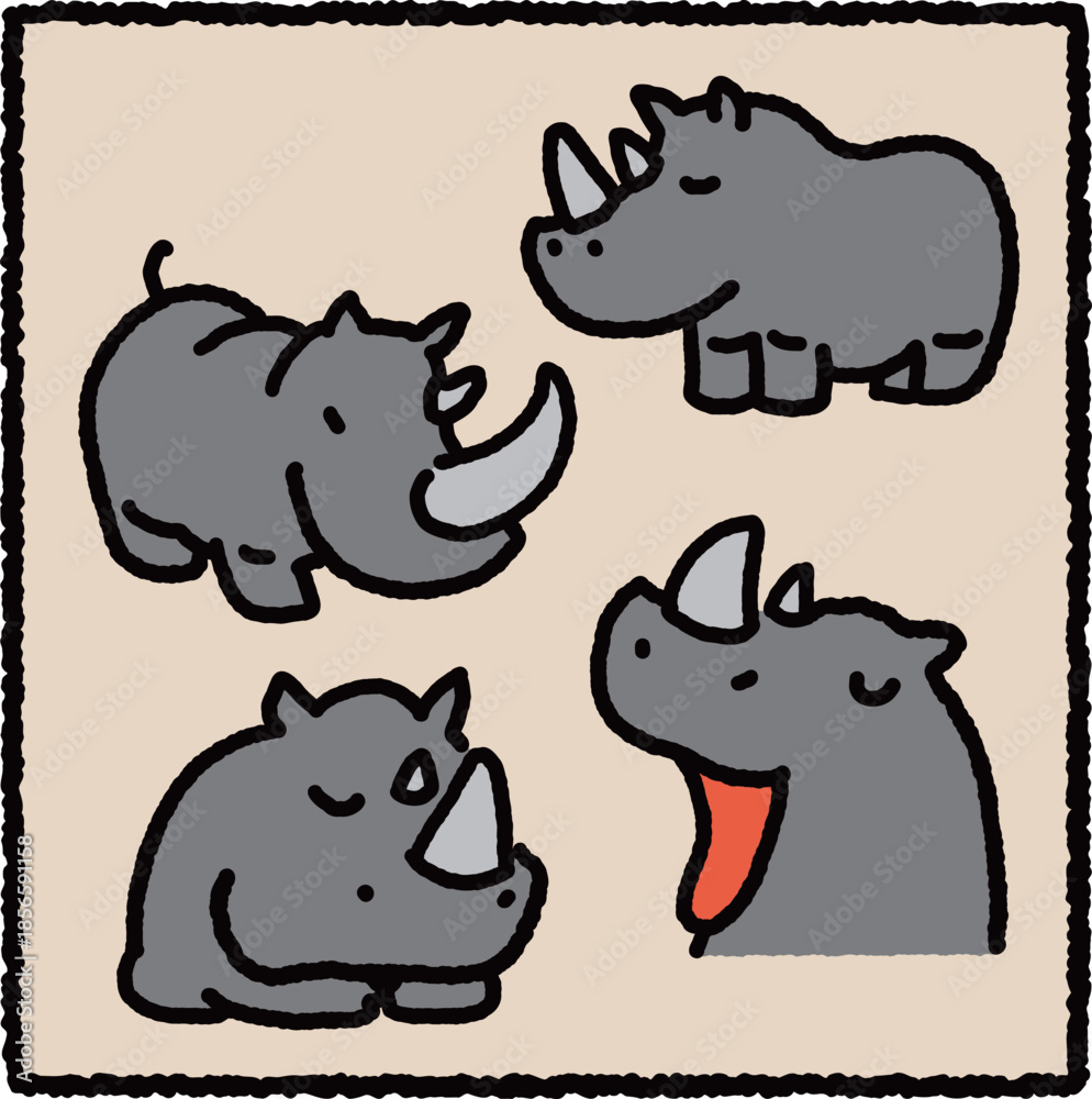 Obraz premium Storybook Rhino Character Illustration Set