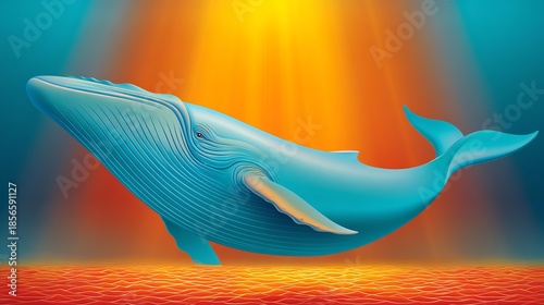 Whale dramatic lighting concept, A vibrant whale swimming under sunlit ocean waters.