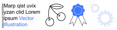Achievement, progress, teamwork, recognition, technology, strategic growth. Cherry symbol, award ribbon and gear icons appear in a clean layout. Achievement and progress concepts prominently