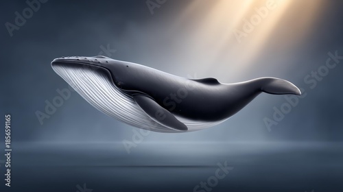 Whale dramatic lighting concept, A majestic whale gracefully swimming in the deep ocean.