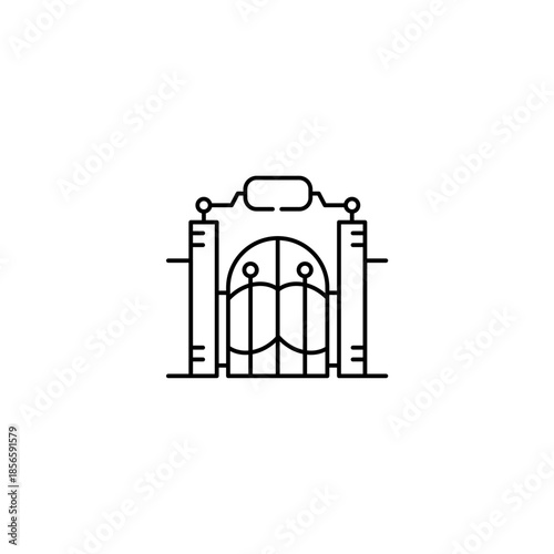 Metal gate icon, Entrance Symbol Outline icon Transparent background Editable Stroke