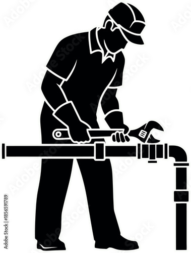 Plumber Working on Pipe.