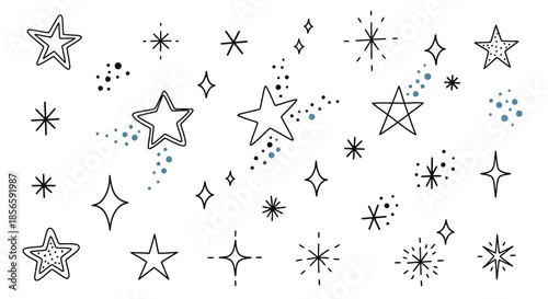 Delicate celestial pattern featuring hand drawn stars and diamonds against white backdrop