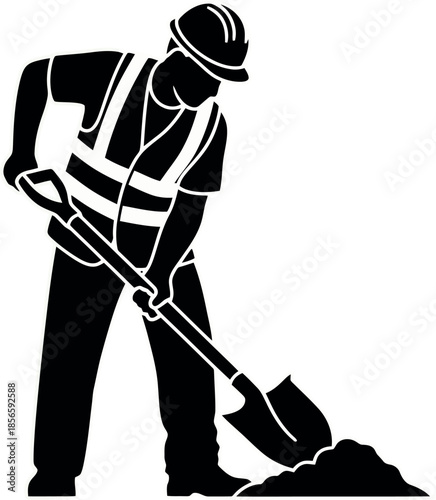 Construction Worker Digging Ground.