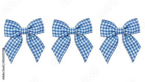 Three blue gingham bows isolated on transparent background isolated on transparent background