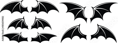 Black Bat and Demon Wing Silhouette Vector Illustration Set for Spooky Graphic Design Projects
