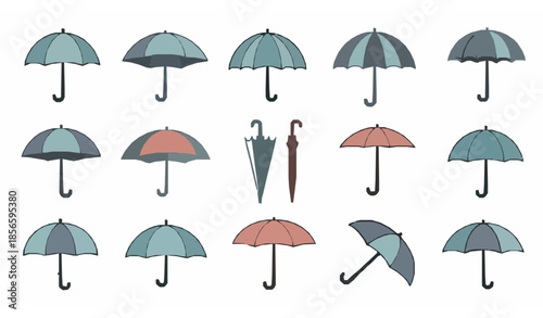 Flat umbrella vector illustration set isolated on white background for weather designs