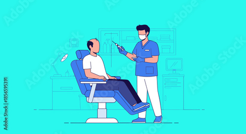 A doctor with a mask preparing to inject a patient for hair loss treatment in a medical clinic