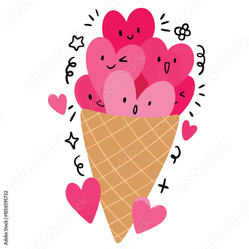 Ice Cream Cone with Hearts Illustration