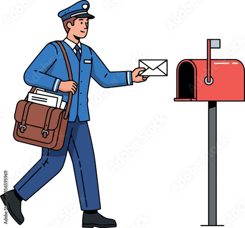 Mailman Delivering Letter Mailbox.