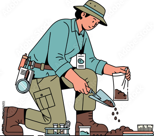 Man Collecting Soil Sample.