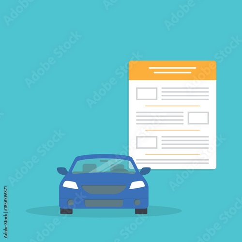 Car money finance credit concept or automobile insurance contract policy document form, tax expenses or cost price budget idea, vehicle accident coverage claim.
