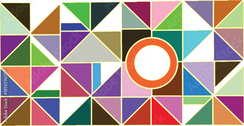 Colorful geometric pattern with central orange circle