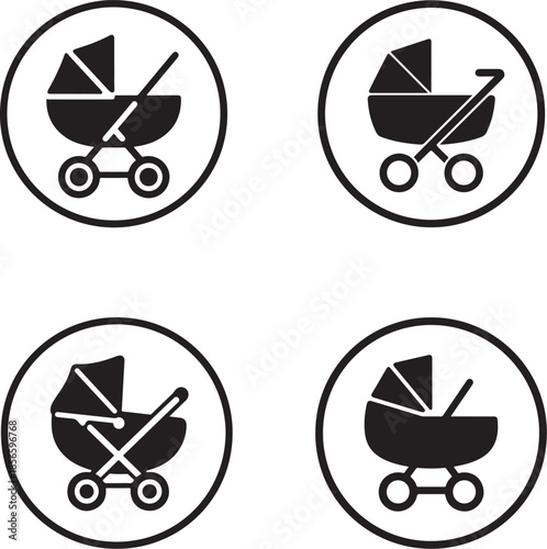 Four black and white baby stroller in circles