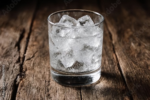 A glass of water with ice cubes. For beverages, hospitality, relaxation, or minimalist lifestyle