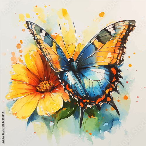 watercolor of Butterfly Flower draw, isolated on a white background.
