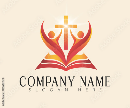 A logo concept showcasing a cross with human figures reaching upward.