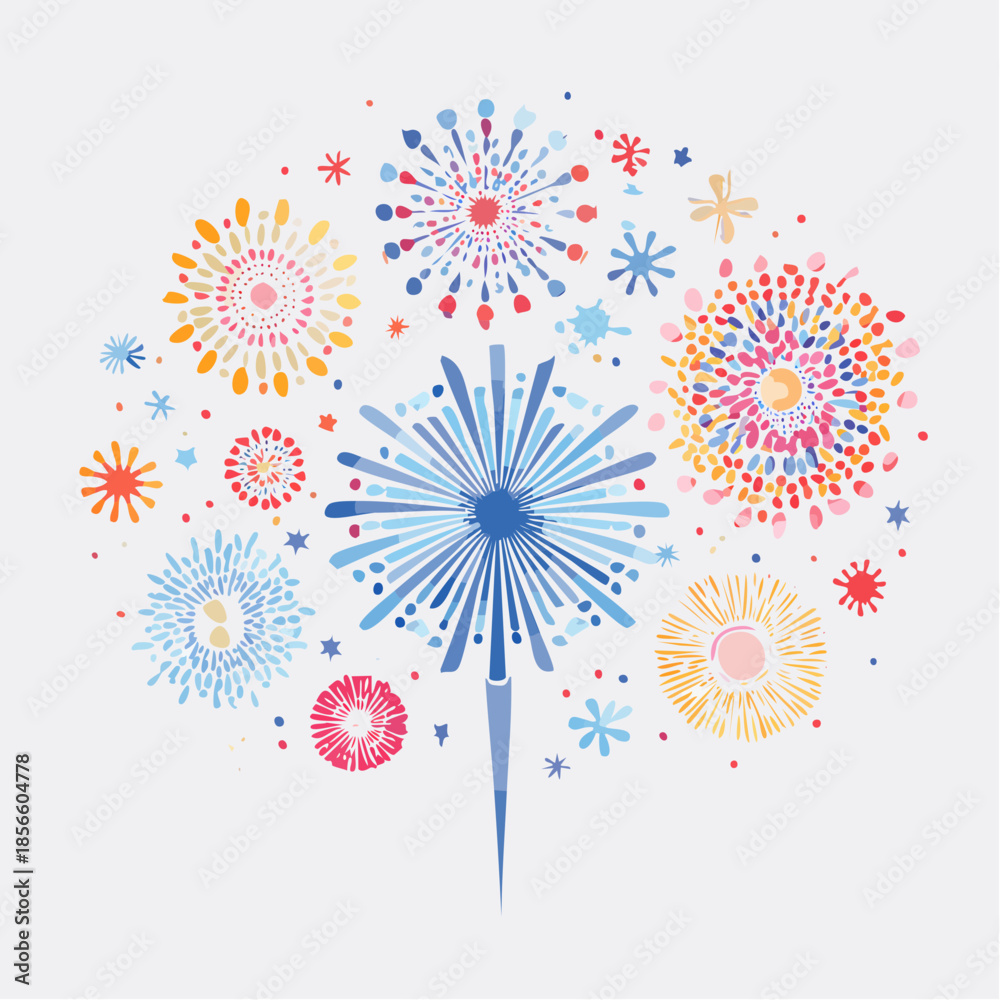 Obraz premium Create a vibrant decorative vector composition featuring firefly-inspired shapes and rhythmic layout.