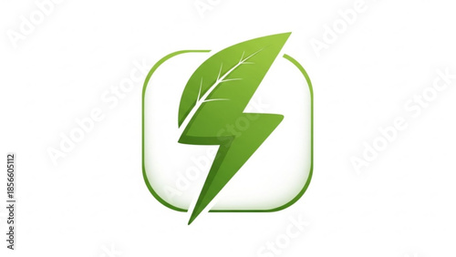 Green leaf with lightning bolt icon symbolizing eco friendly energy and sustainability
