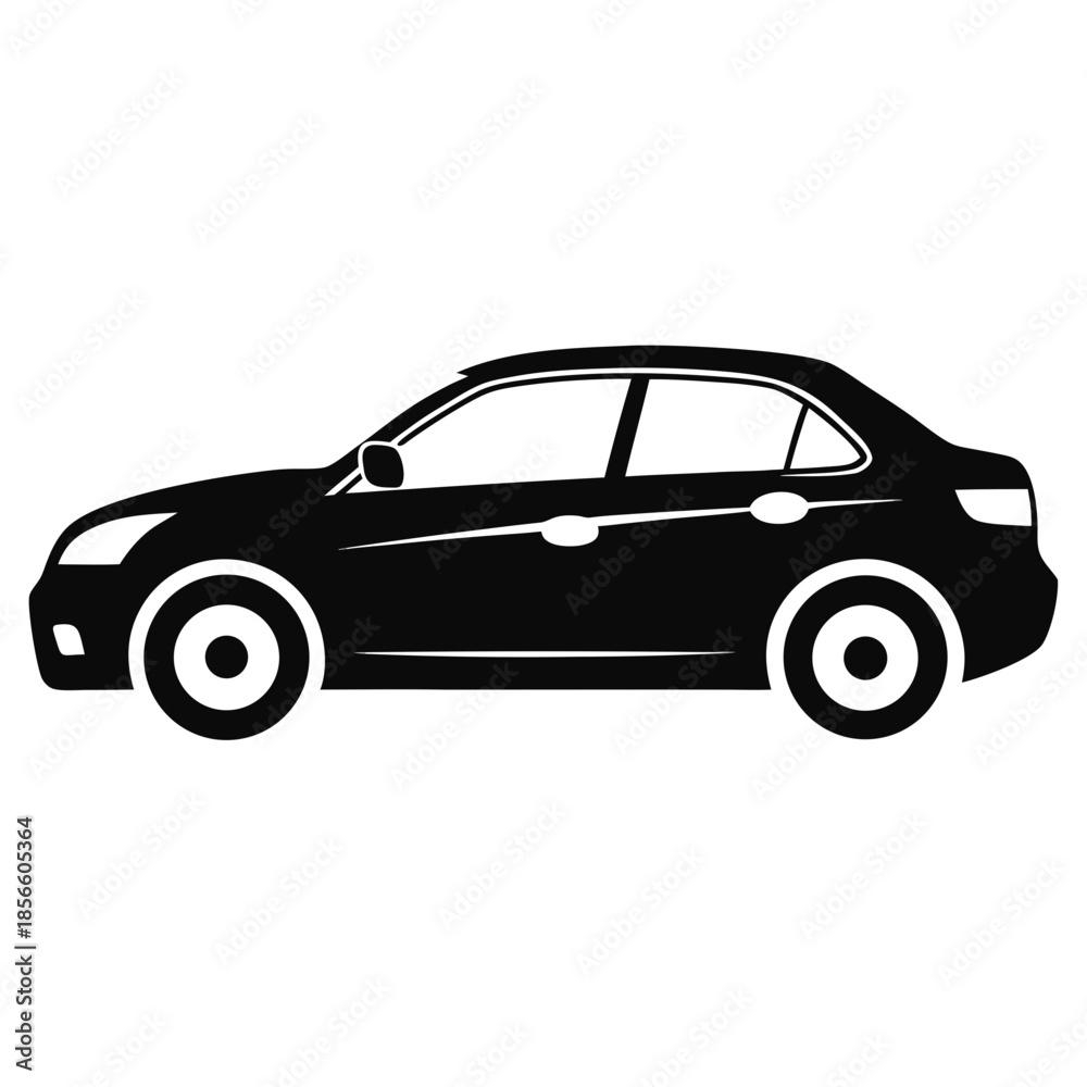 Naklejka premium Sedan Car Side View Silhouette Isolated on White Background
