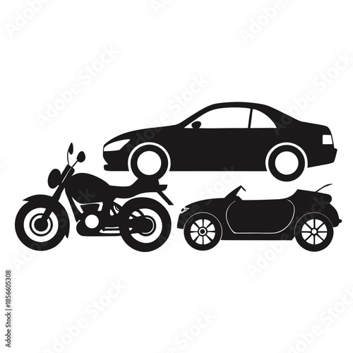 Car and Motorcycle Black Silhouette Icon Set