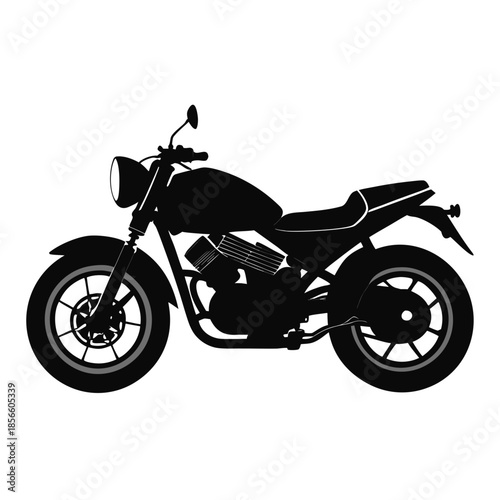 Classic Motorcycle Side View Silhouette Isolated on White