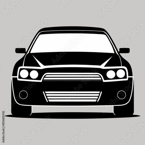 Car Front View Silhouette Isolated on White Background