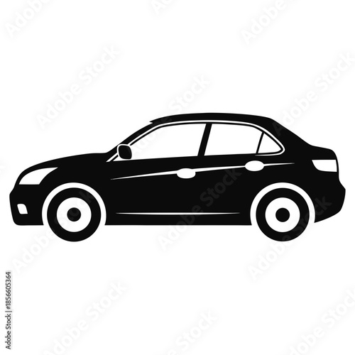 Sedan Car Side View Silhouette Isolated on White Background